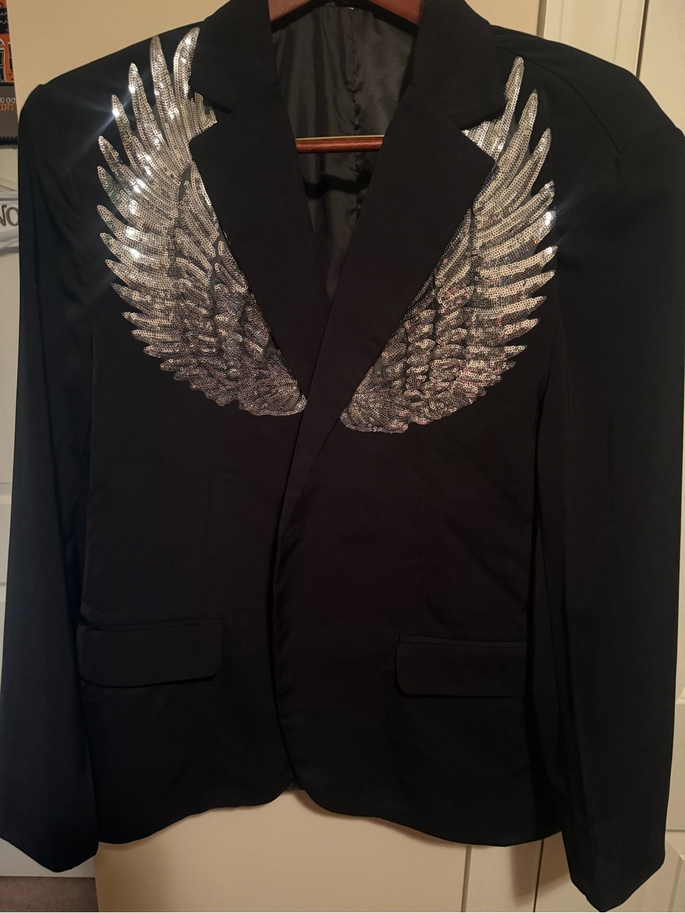 Black Men's Blazer with Silver Wing Embellishment